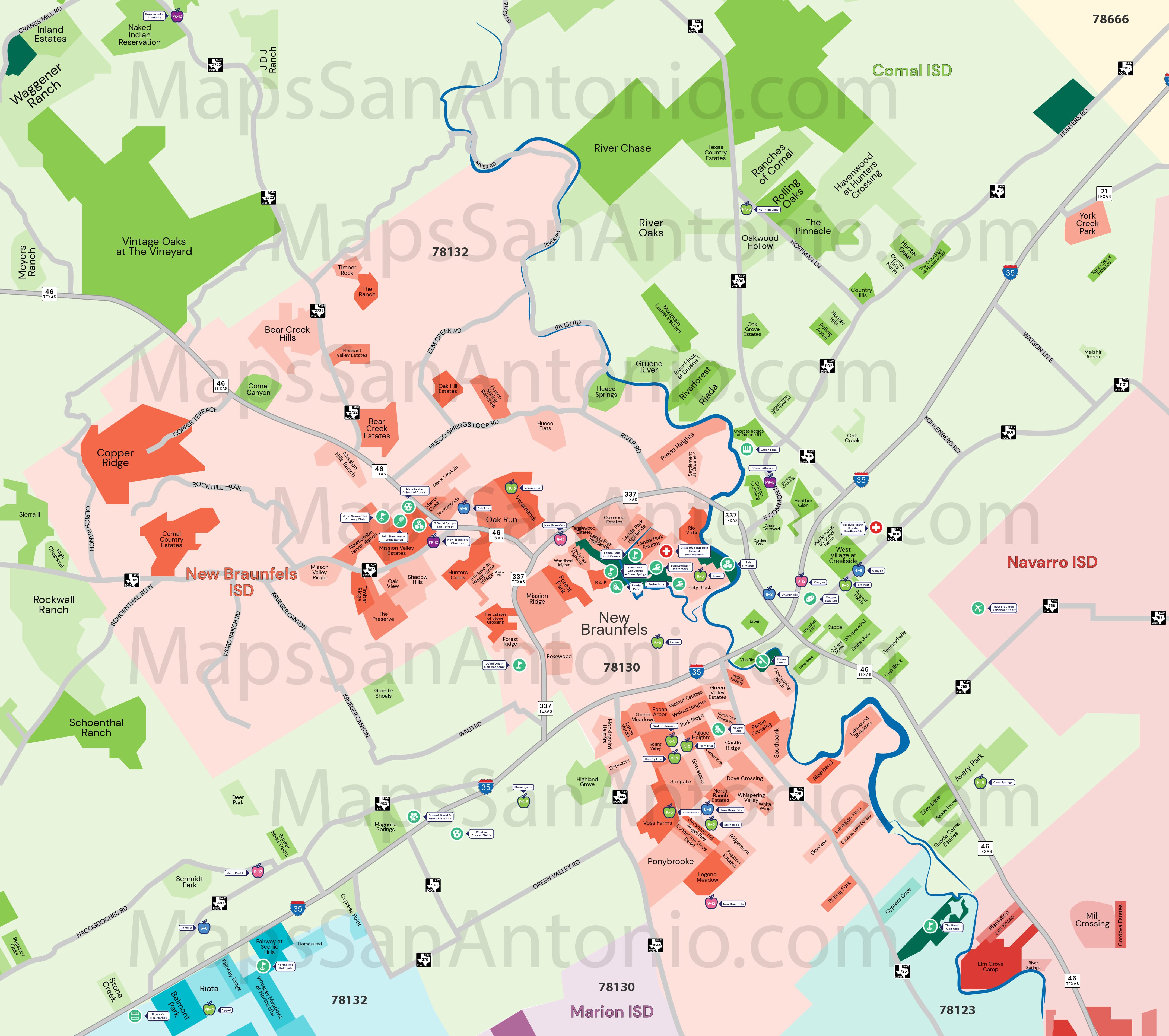 New Braunfels Maps Of San Antonio Neighborhood Maps Of San Antonio